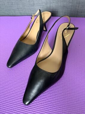 Sam Edelman Hazel Slingback Heels Black Leather Pointed Toe Pumps Size 7M